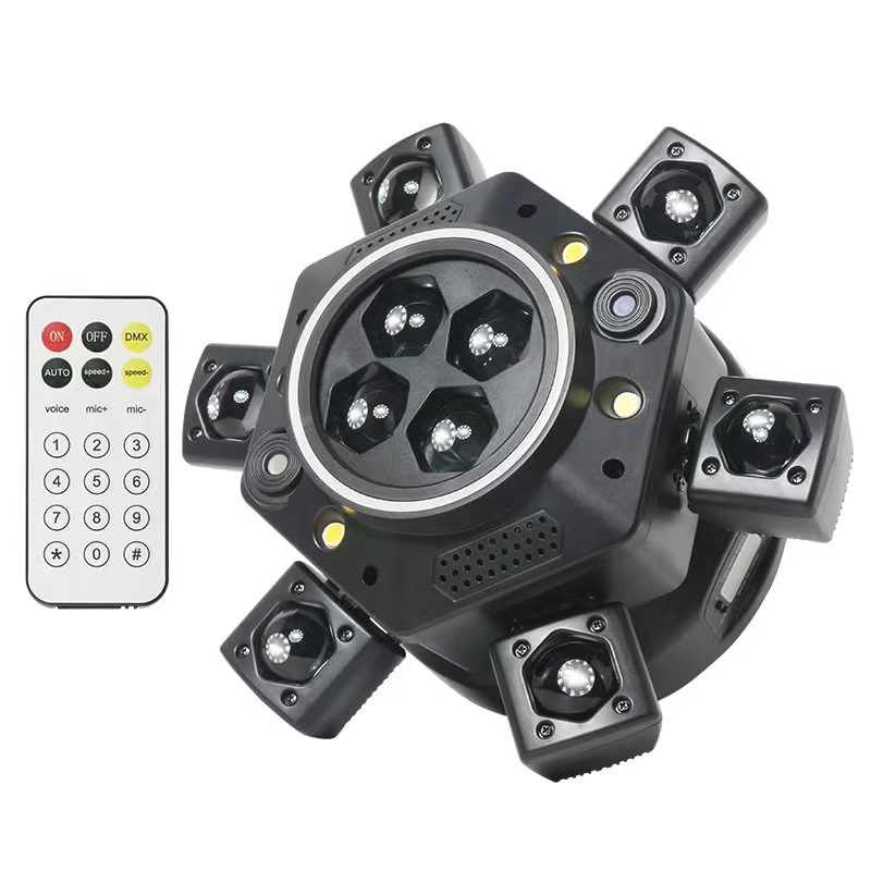 六臂金刚，六合一效果灯带DMX512遥控功能，ktv闪光灯家用声控蹦迪灯酒吧七彩旋转光束灯舞厅氛围灯舞台灯光