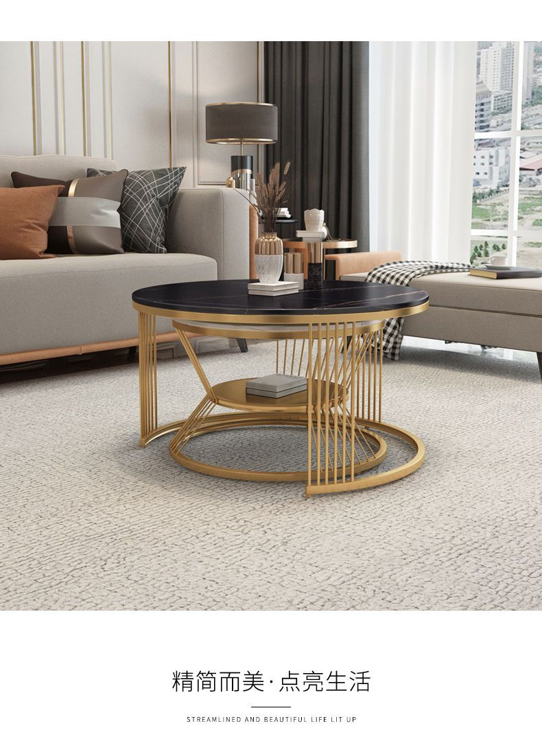 轻奢岩板圆形茶几组合客厅家用北欧简约现代小户型大理石网红茶桌详情10