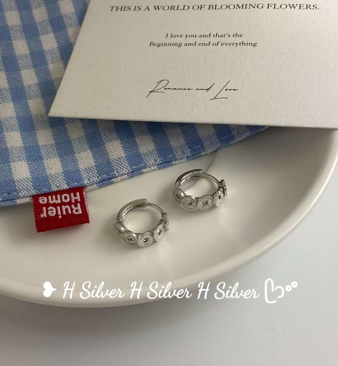 思兰银饰925银新中式国风碎碎冰五帝钱耳扣女款小众高级感2025新款爆款银新中式国风五帝钱耳饰国风耳环