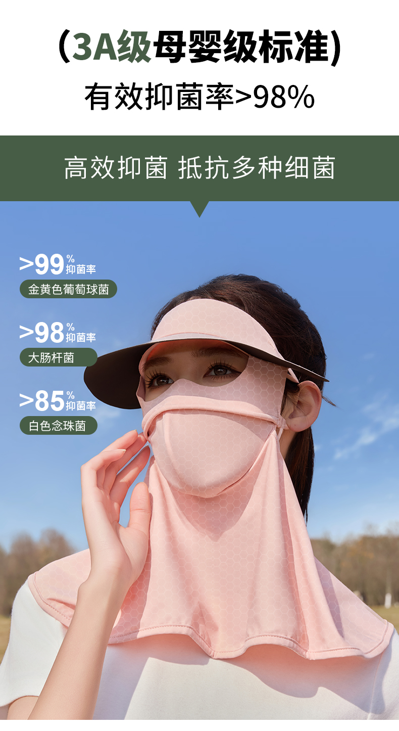 冰丝防晒口罩面罩黑胶帽檐一体防紫外线脸基尼轻盈透气舒适保护肌肤详情6