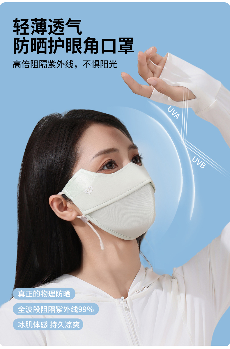 2025新款夏季真丝防晒口罩女5D立体桑蚕丝护眼角防紫外线防晒面罩详情1