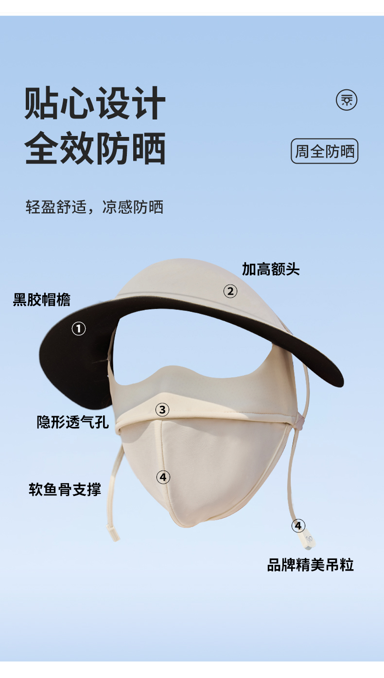恩爱德防晒口罩女黑胶帽檐一体脸基尼7A抗菌玻尿酸夏季防晒面罩详情5