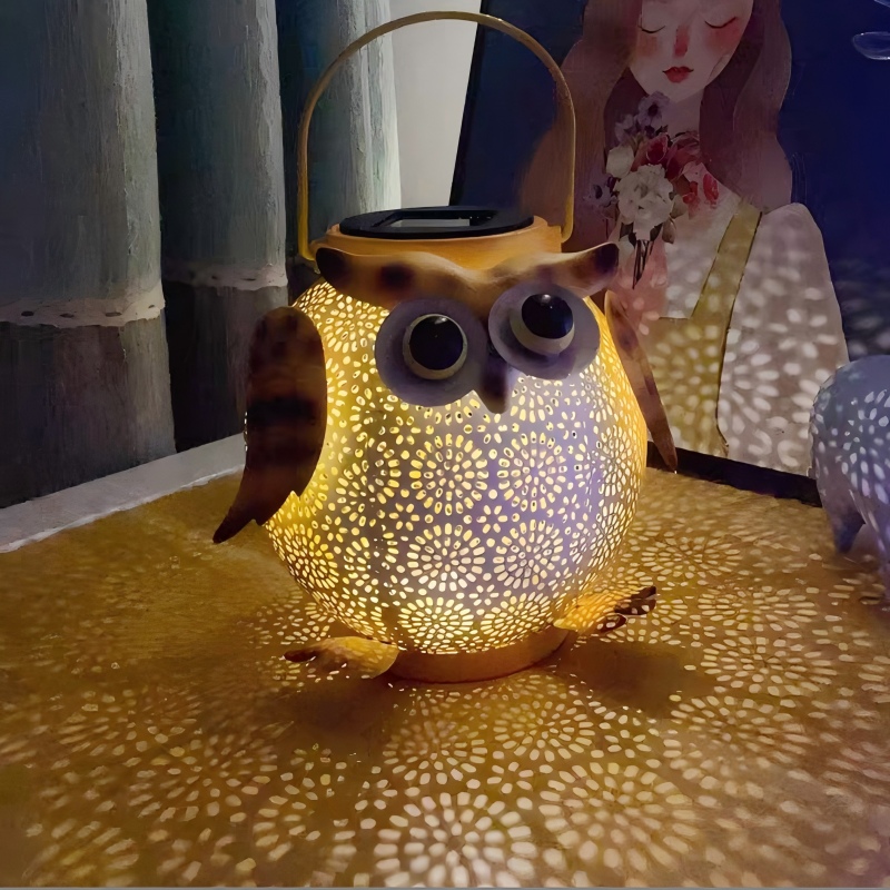 Cross-border e-commerce ironwork solar owl floor lamp, handicrafts, courtyard lawn, outdoor garden decorative lamp details Picture