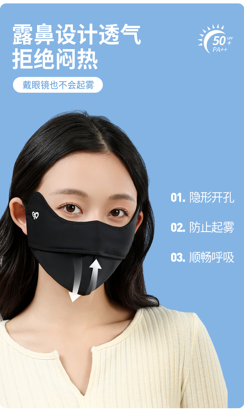夏季防晒口罩女款高颜值锦纶5D护眼角UPF100防紫外线透气冰丝面罩详情7