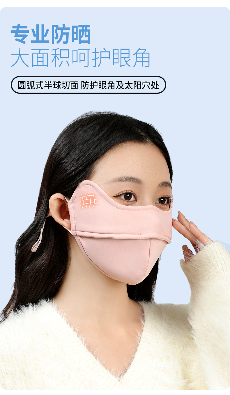 夏季防晒口罩女款高颜值锦纶5D护眼角UPF100防紫外线透气冰丝面罩详情8