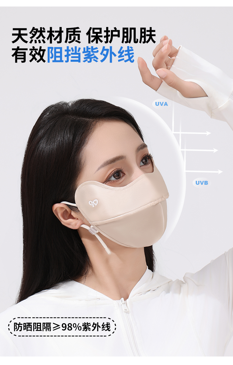 真丝防晒口罩女高颜值桑蚕丝5D护眼角UPF100防紫外线透气真丝面罩详情3