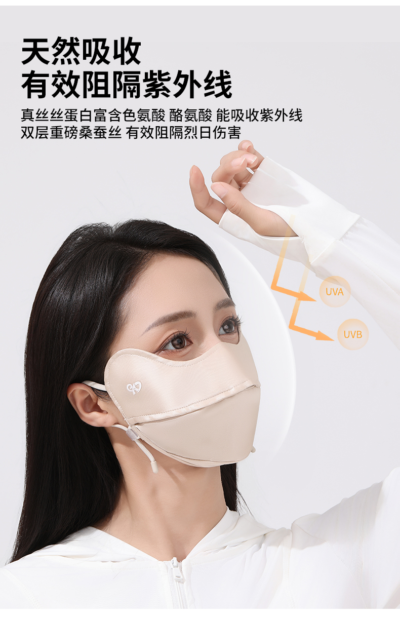夏季真丝防晒口罩女高颜值3D护眼角UPF100防紫外线真丝面罩详情5