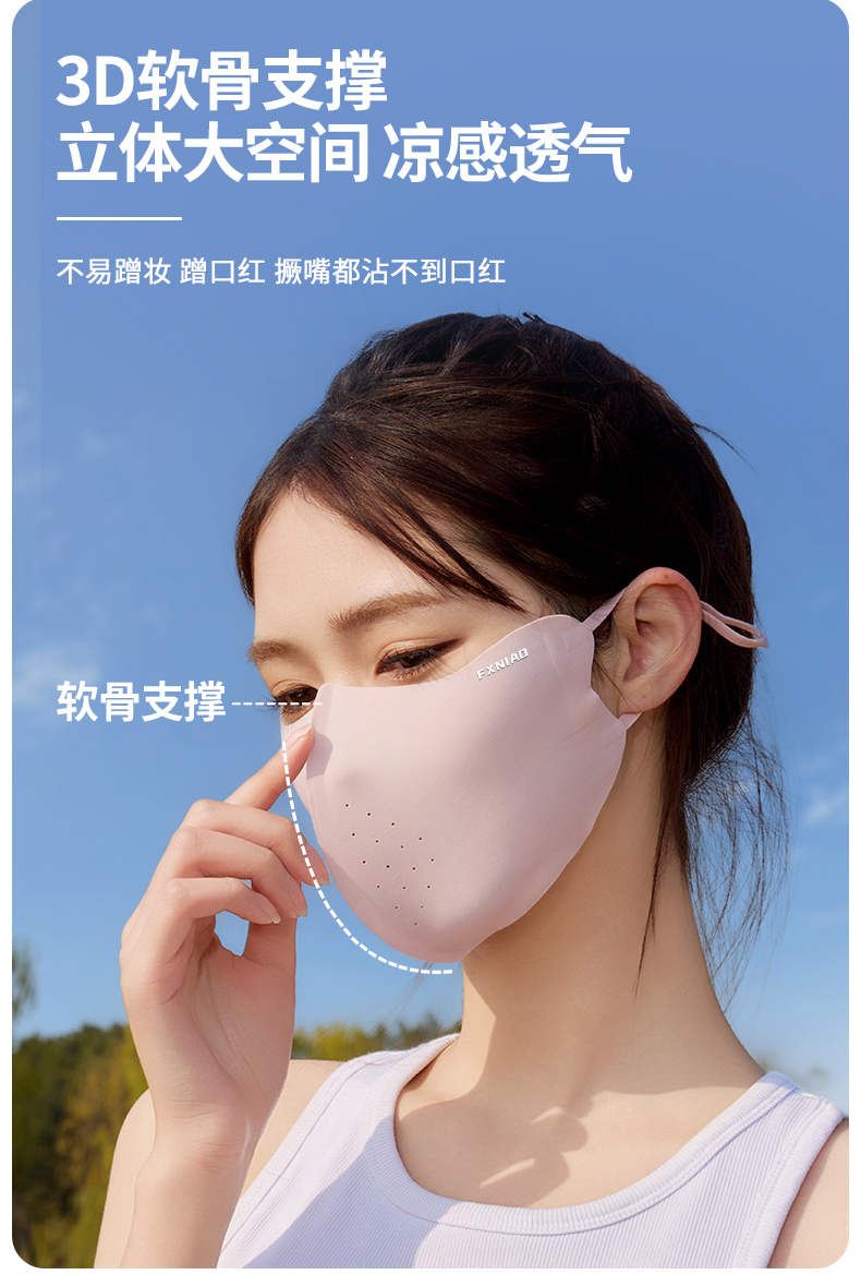 夏季防晒口罩男女高颜值遮阳防紫外线玻尿酸立体冰丝防晒面罩批发详情6