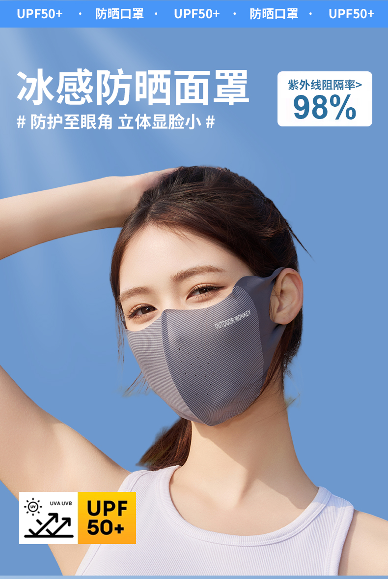 夏季防晒口罩新款男女通用高颜值遮阳防紫外线3D立体防晒面罩批发详情1