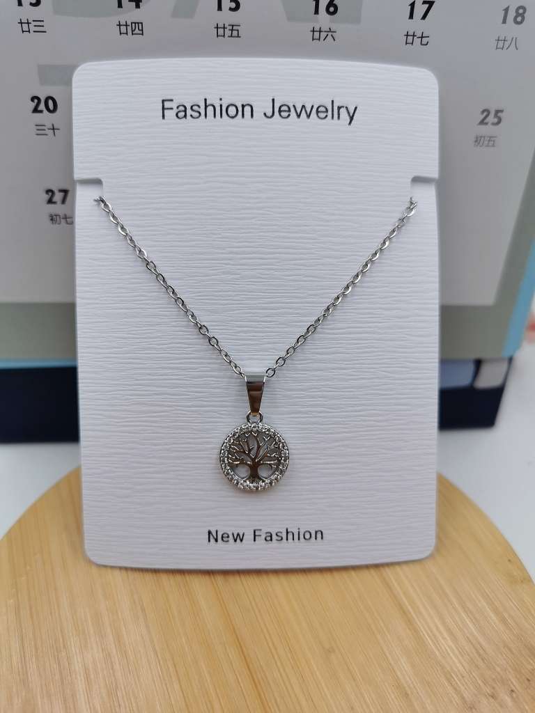 2025年韩版轻奢锆石生命树不绣钢保色锁骨链