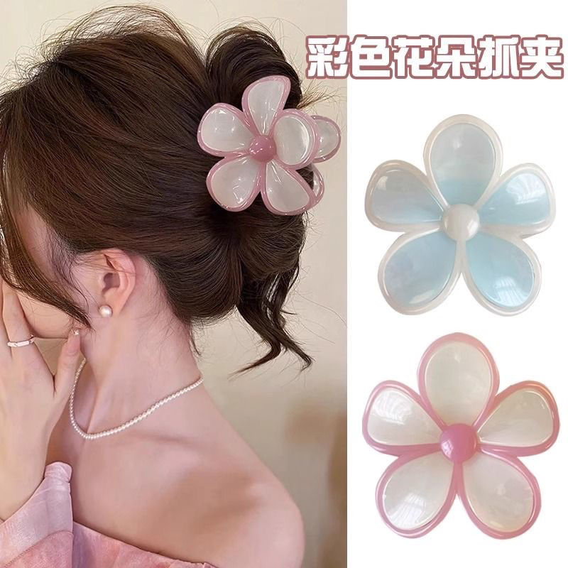 Sweet jelly-colored flower plastic grabber texture hair clip five-petal flower hair clip hair accessory new style hair clip headwear flower national trend series details Picture