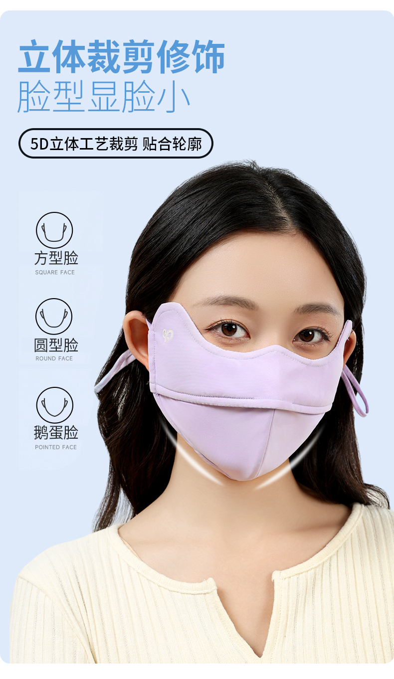 夏季防晒口罩女款高颜值锦纶5D护眼角UPF100防紫外线透气冰丝面罩详情5