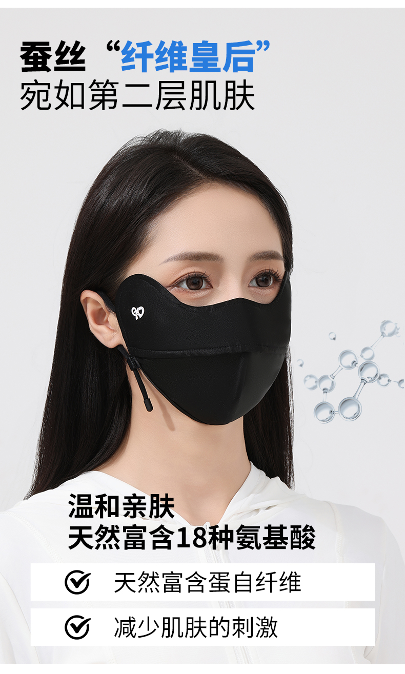 真丝防晒口罩女高颜值桑蚕丝5D护眼角UPF100防紫外线透气真丝面罩详情6