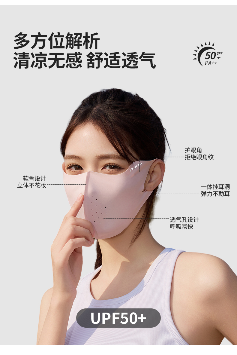 夏季新款冰丝防晒口罩男女遮阳防紫外线3D护眼角无痕立体防晒面罩详情5