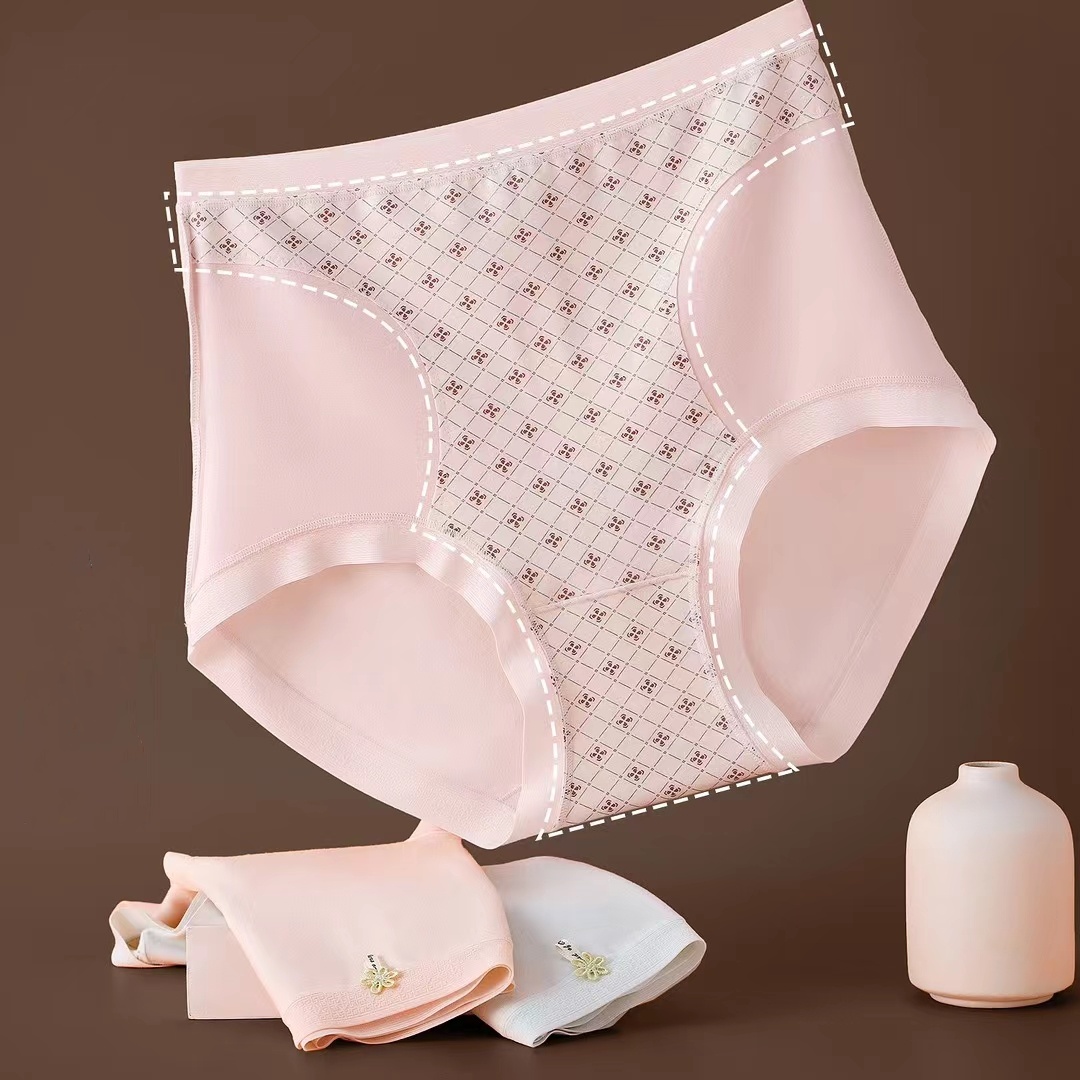 New high-waisted women's underwear, large-sized, seamless, breathable, solid-color cotton base, high-elasticity, skin-friendly, comfortable and soft underwear Specification drawing