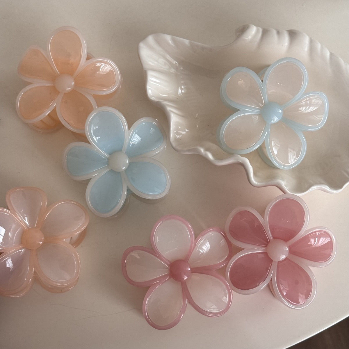 Sweet jelly-colored flower plastic grabber texture hair clip five-petal flower hair clip hair accessory new style hair clip headwear flower national trend series
