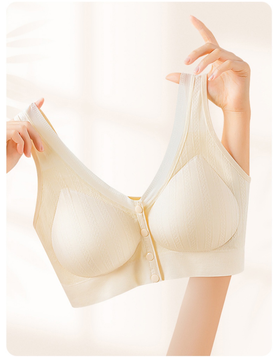 Mother's underwear for middle-aged and elderly women, front-button bra without underwire, summer thin fixed cup vest bra full figure