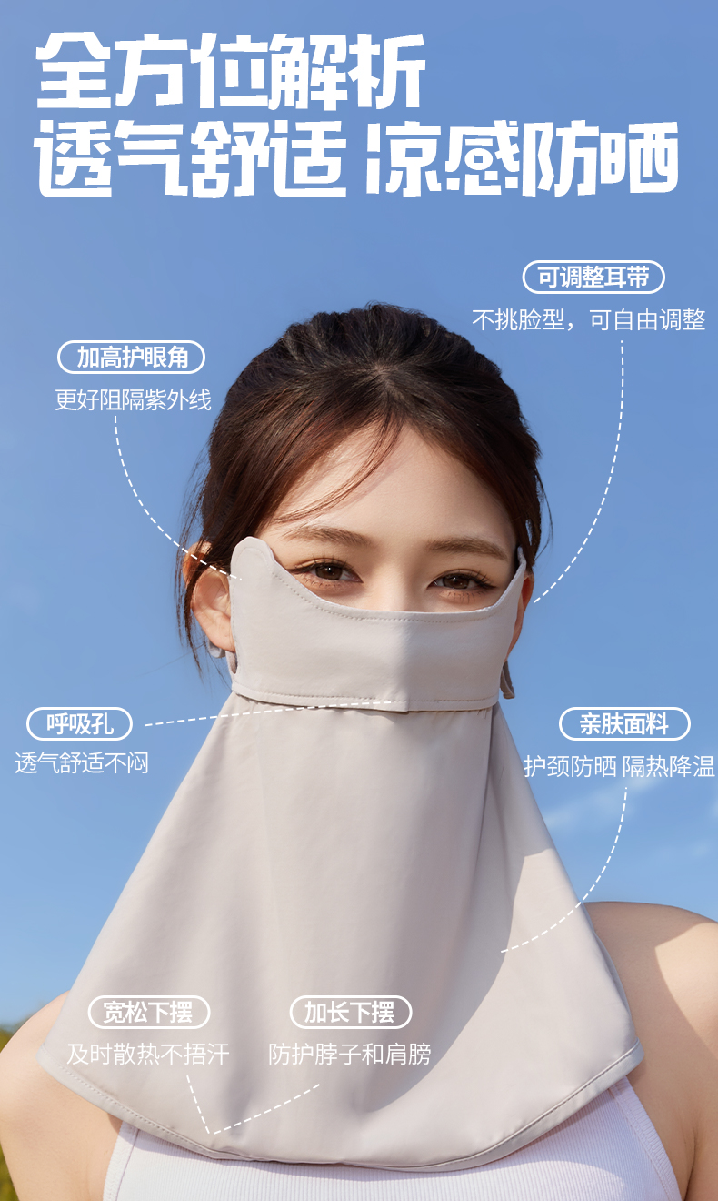 夏季冰丝防晒面罩女立体护颈一体口罩遮全脸基尼骑行开车遮阳面纱详情4