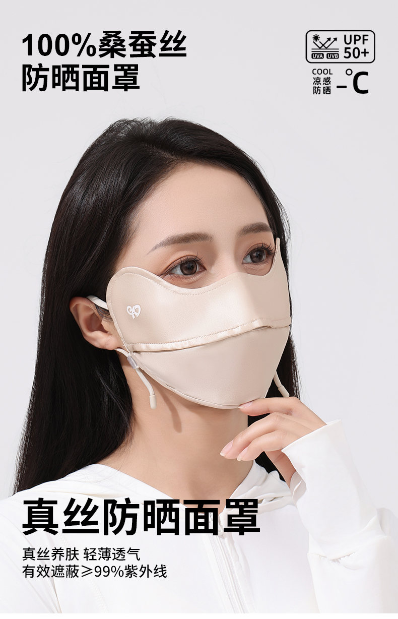 夏季真丝防晒口罩女高颜值3D护眼角UPF100防紫外线真丝面罩详情1