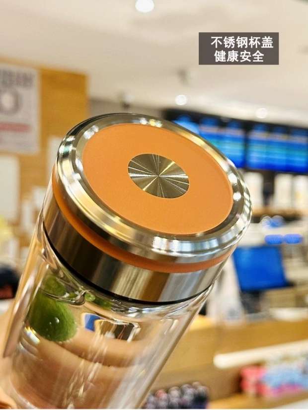 3056 Water Cup Men's new double-layer high borosilicate glass cup, high-temperature resistant tea cup, tea-water separation cup, portable tea brewing cup Specification image