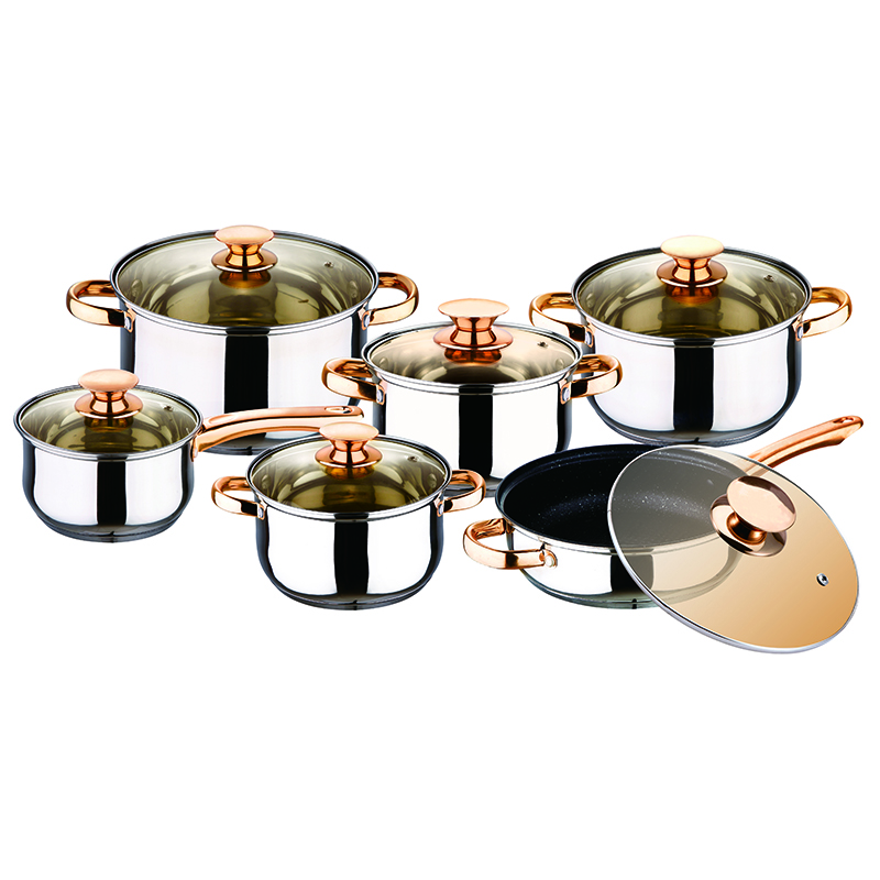 Thickened 201 stainless steel soup pot, household double-ear stainless steel pot, small cooking pot, gas induction cooker, soup and soup pot 12 sets pic 1
