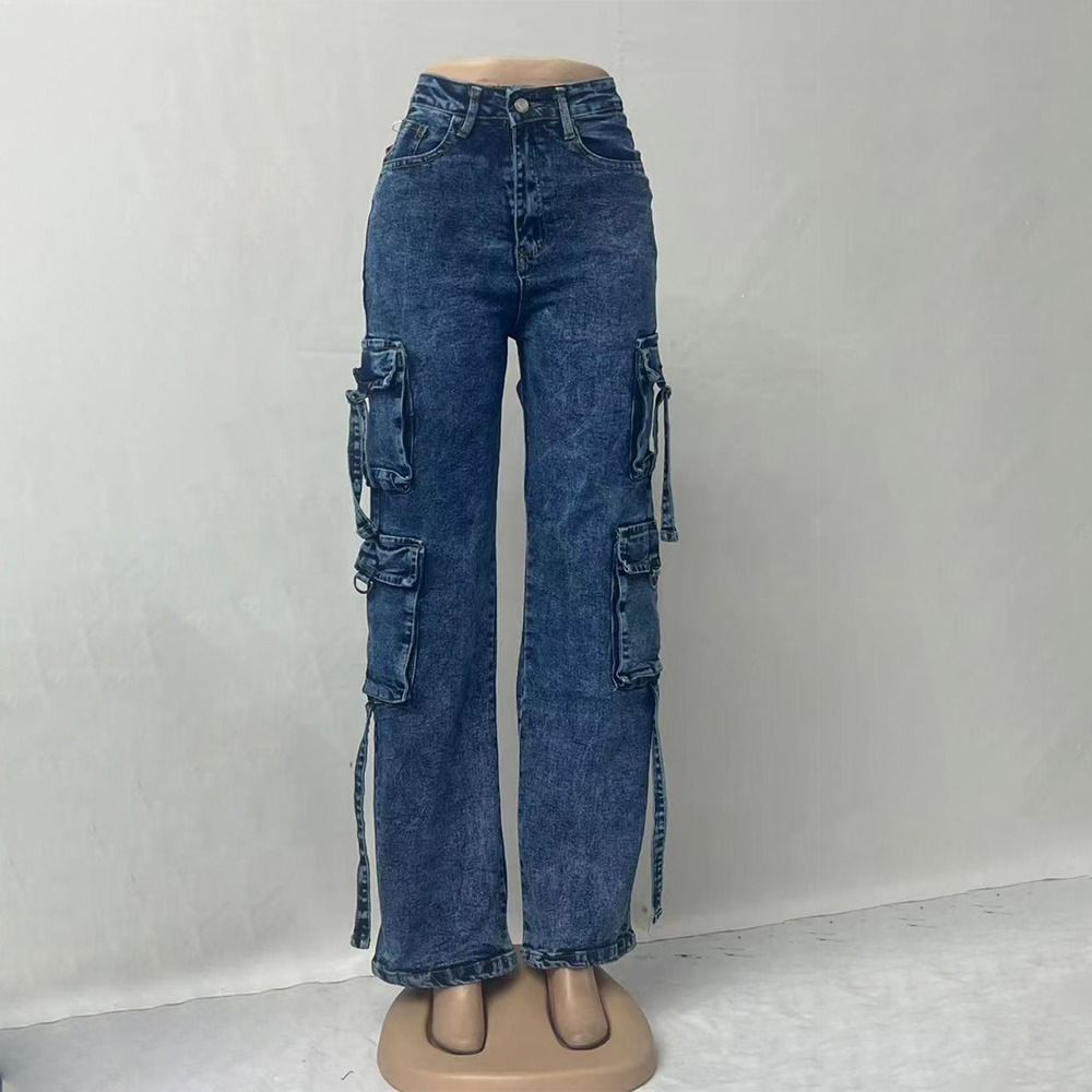 Pantalones vaqueros de la pierna ancha versátil de la cintura alta de las mujeres moda estilo denim cómodo y duradero pantalones vaqueros de las mujeres details Picture