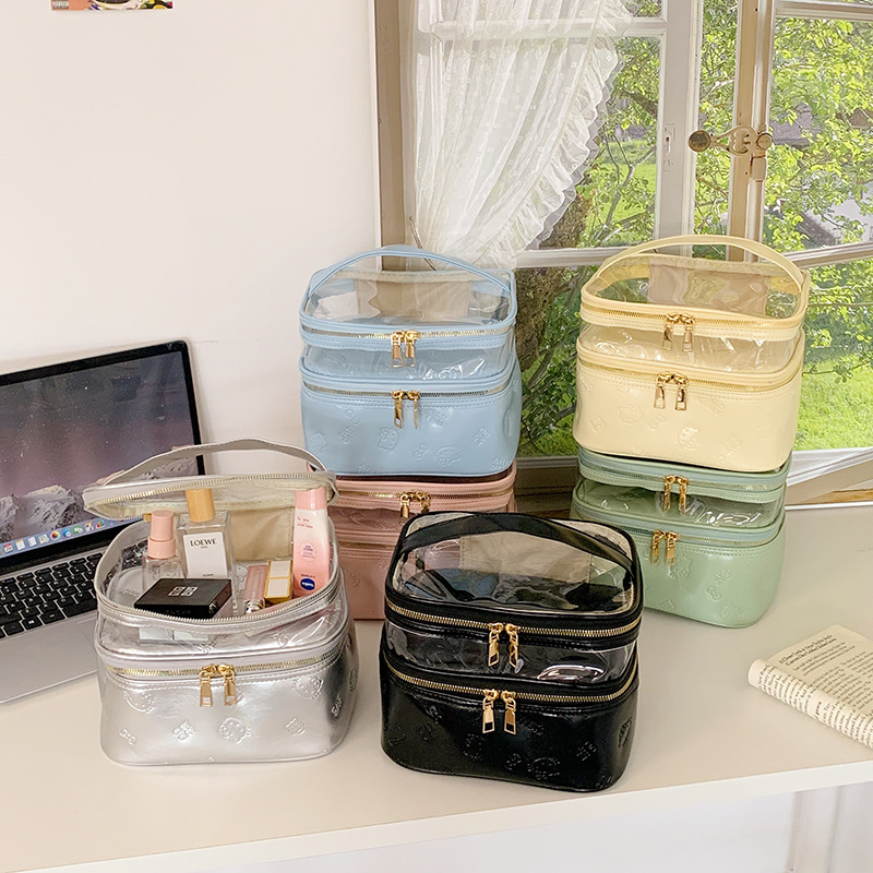 批发小清新卡通洗漱包新款时尚双层防泼化妆品收纳包糖果色化妆包 详情图2