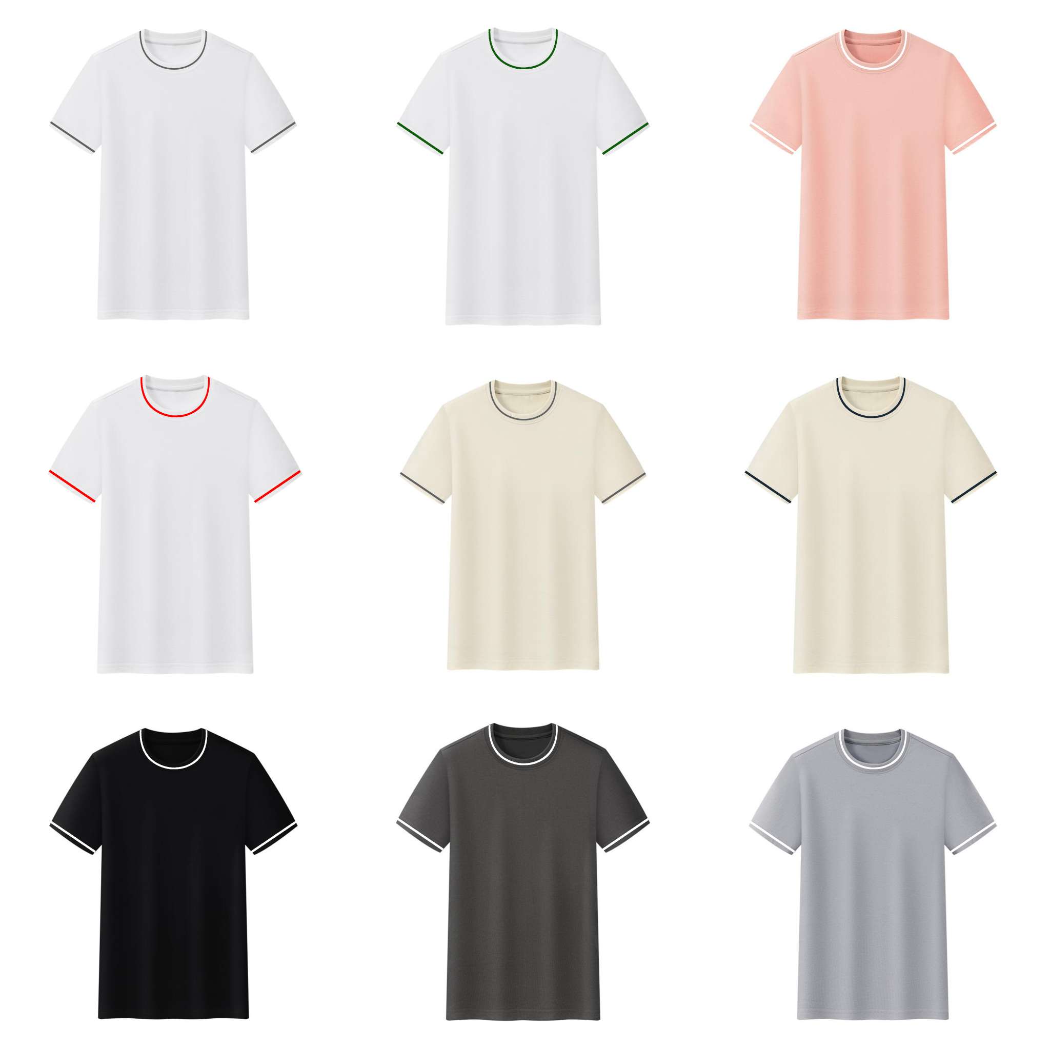Cross-border color-blocked threaded collar round neck T-shirt custom new short-sleeved T-shirt for both men and women, fashionable and casual T-shirt for both men and women, simple and comfortable short-sleeved trendy T-shirt detail image 4