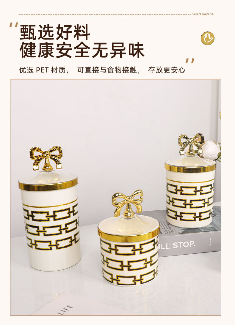 X10-6899-2B Cross-border new gold-embossed sugar cube jar, European-style jar with circular pattern, food storage, dried fruit and tea jar detail image 7