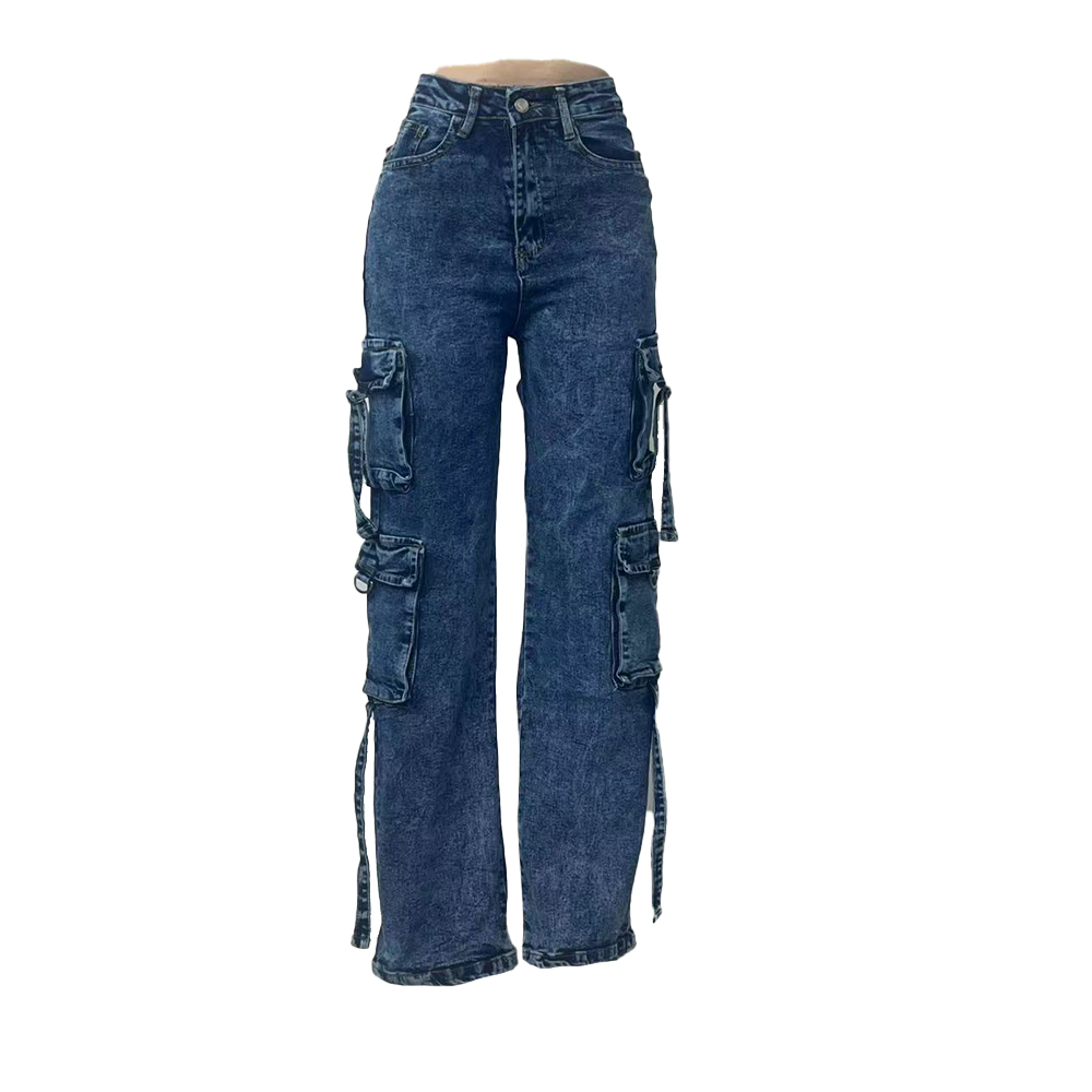 Pantalones vaqueros de la pierna ancha versátil de la cintura alta de las mujeres moda estilo denim cómodo y duradero pantalones vaqueros de las mujeres Item Picture