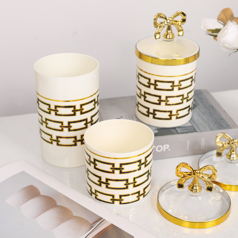 X10-6899-2B Cross-border new gold-embossed sugar cube jar, European-style jar with circular pattern, food storage, dried fruit and tea jar details Picture