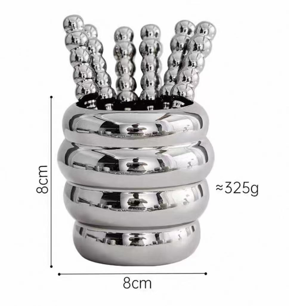 ins风珍珠水果叉套装家用叉子带收纳罐儿童水果签甜品叉不锈钢餐具餐具锅具厨房用品