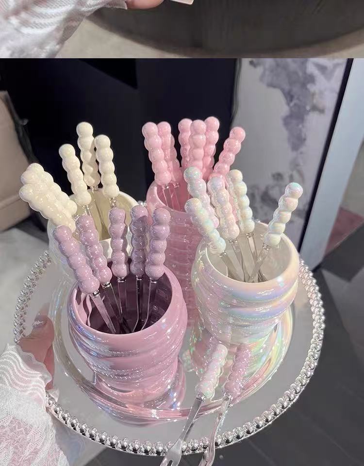 ins风珍珠水果叉套装家用叉子带收纳罐儿童水果签甜品叉不锈钢餐具餐具锅具厨房用品详情2