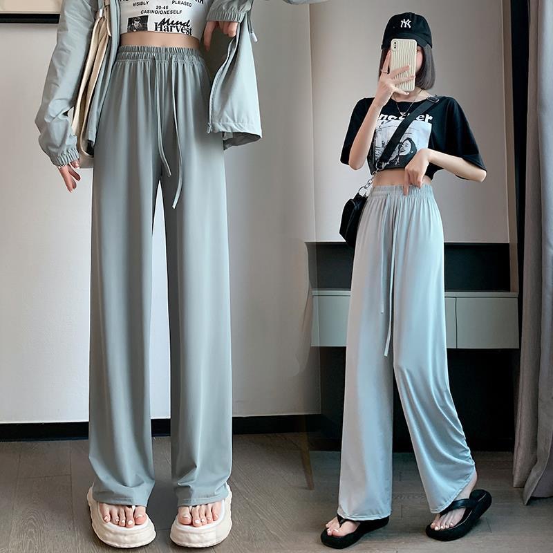Summer ice silk sun-protective pants for women, loose, high-waisted, drape cool pants, ultra-thin, slimming straight-leg pants, wide-leg ice silk pants Item Picture