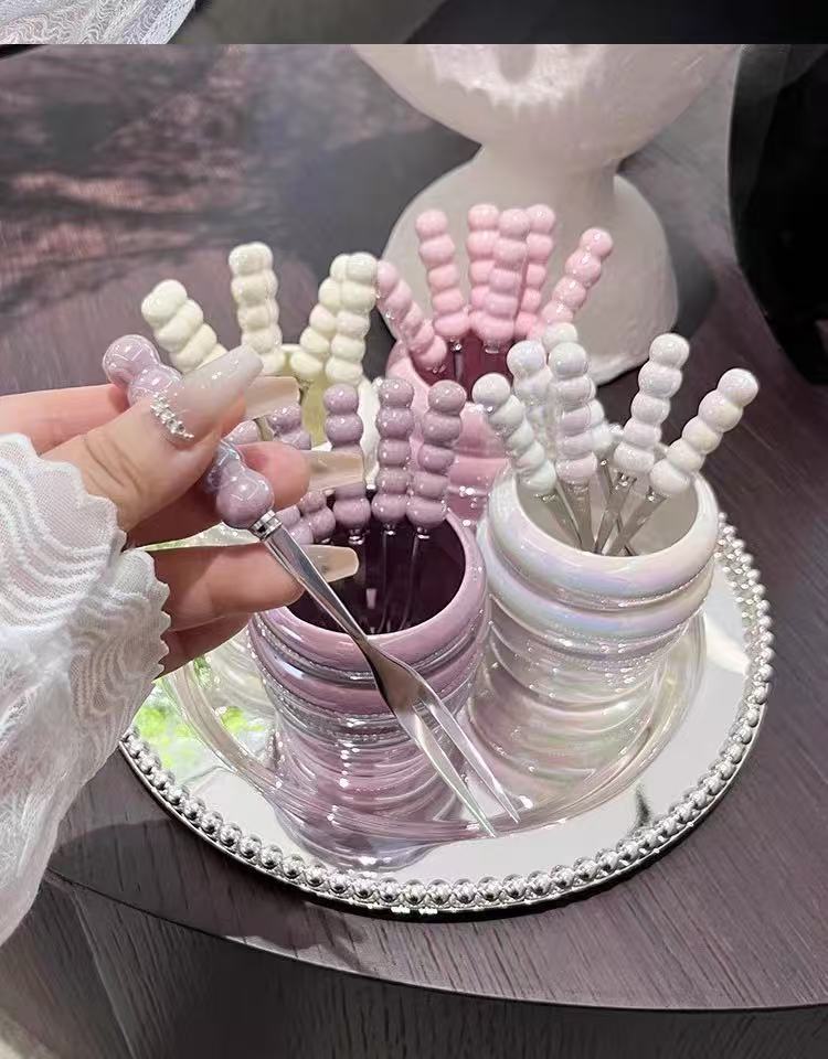 ins风珍珠水果叉套装家用叉子带收纳罐儿童水果签甜品叉不锈钢餐具餐具锅具厨房用品详情1