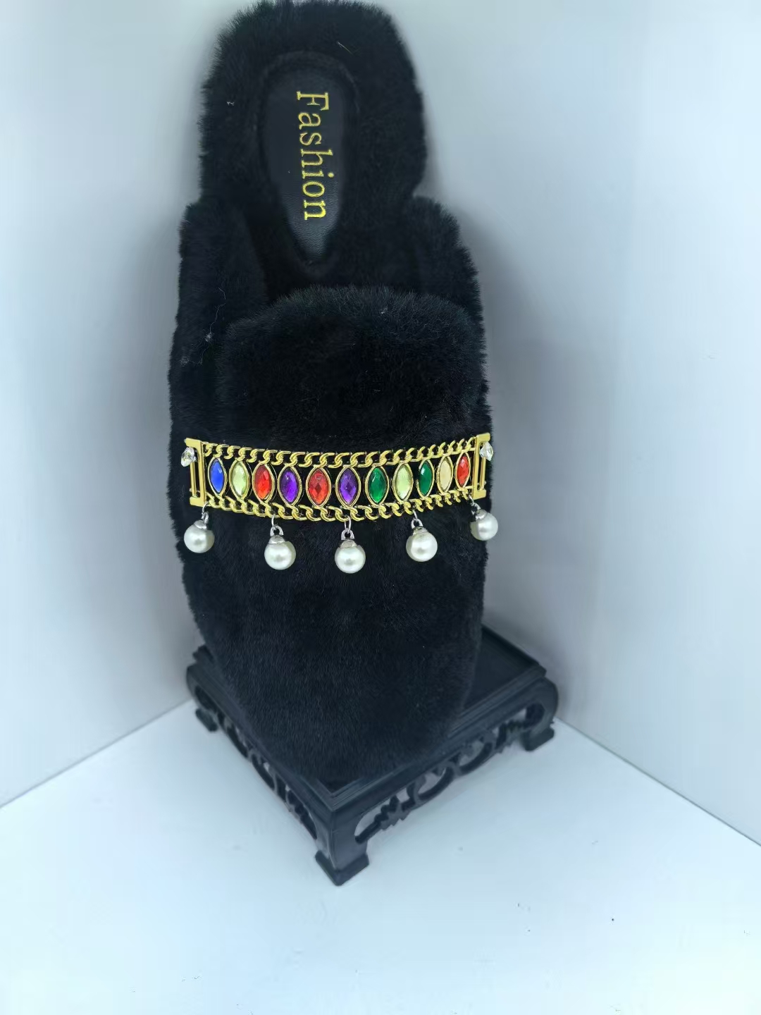 冬鞋子凉鞋洛丽塔Lolita金属鞋花水晶春季洞洞鞋金色珍珠毛毛鞋扣