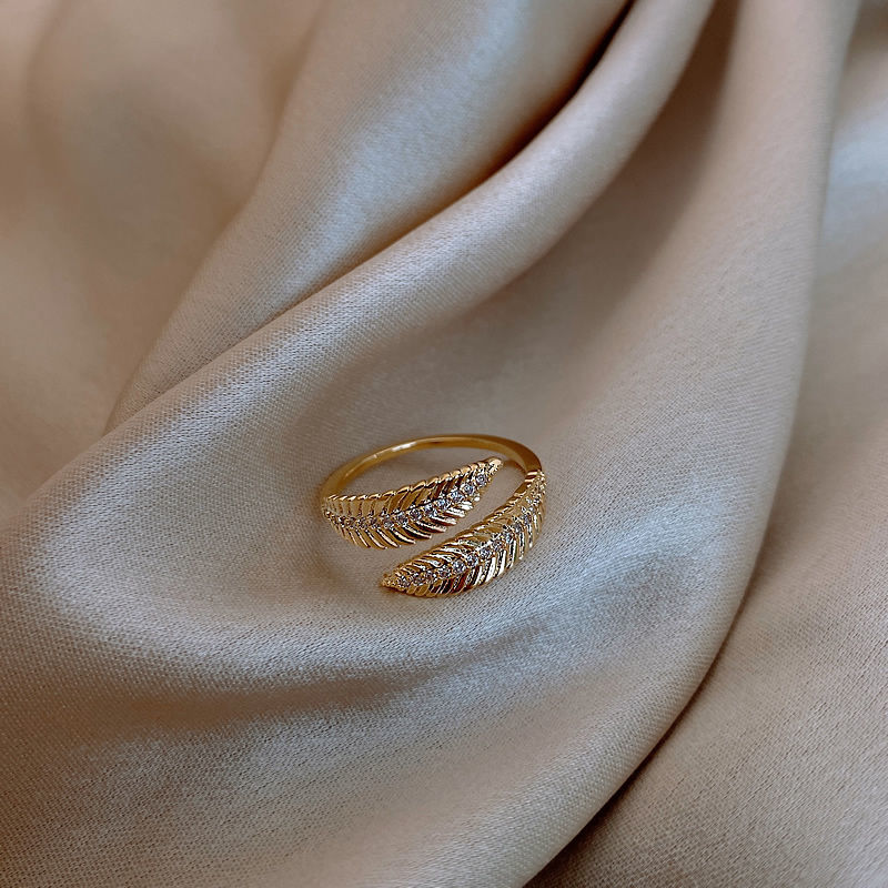 高级感叶子戒指女小众设计轻奢个性指环食指戒开口可调节新款潮戒指锆石戒指产品图