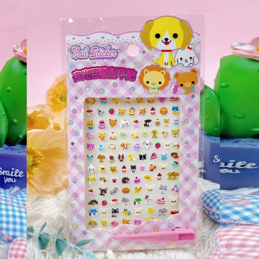 Animal cartoon luminous 5D embossed nail stickers, cartoon cute embossed creative nail stickers, embossed nail stickers Item Picture