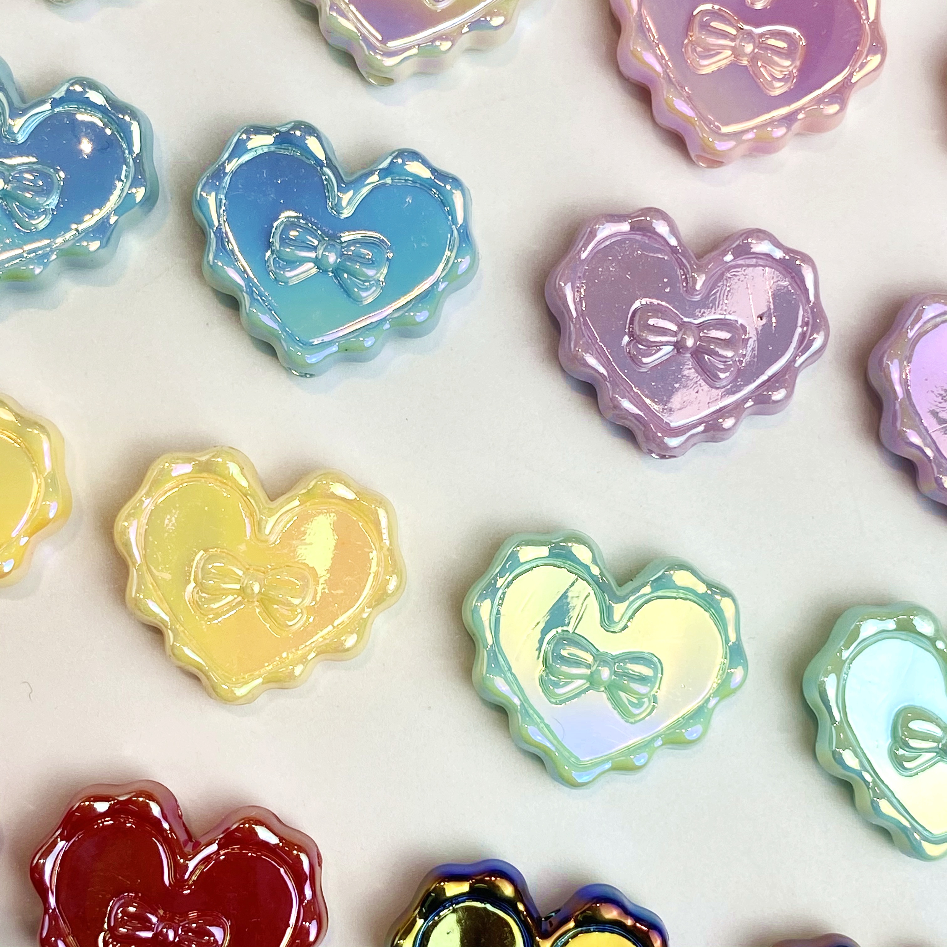 Acrylic uv cute, simple and fashionable heart-shaped bow diy mobile phone pendant/accessory material mixed color material details Picture