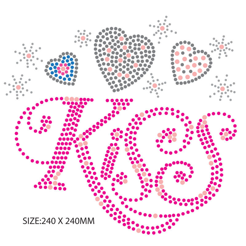 厂家供应kiss烫钻图案亮片烫图批发 潮牌服装辅料烫钻