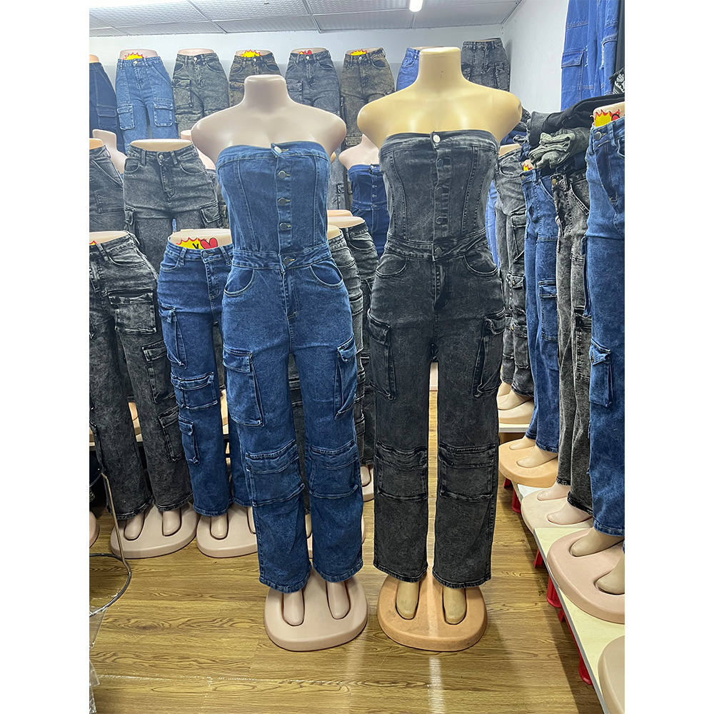 新款一体女式闊腿牛仔裤百搭时尚牛仔女款舒适透气牛仔