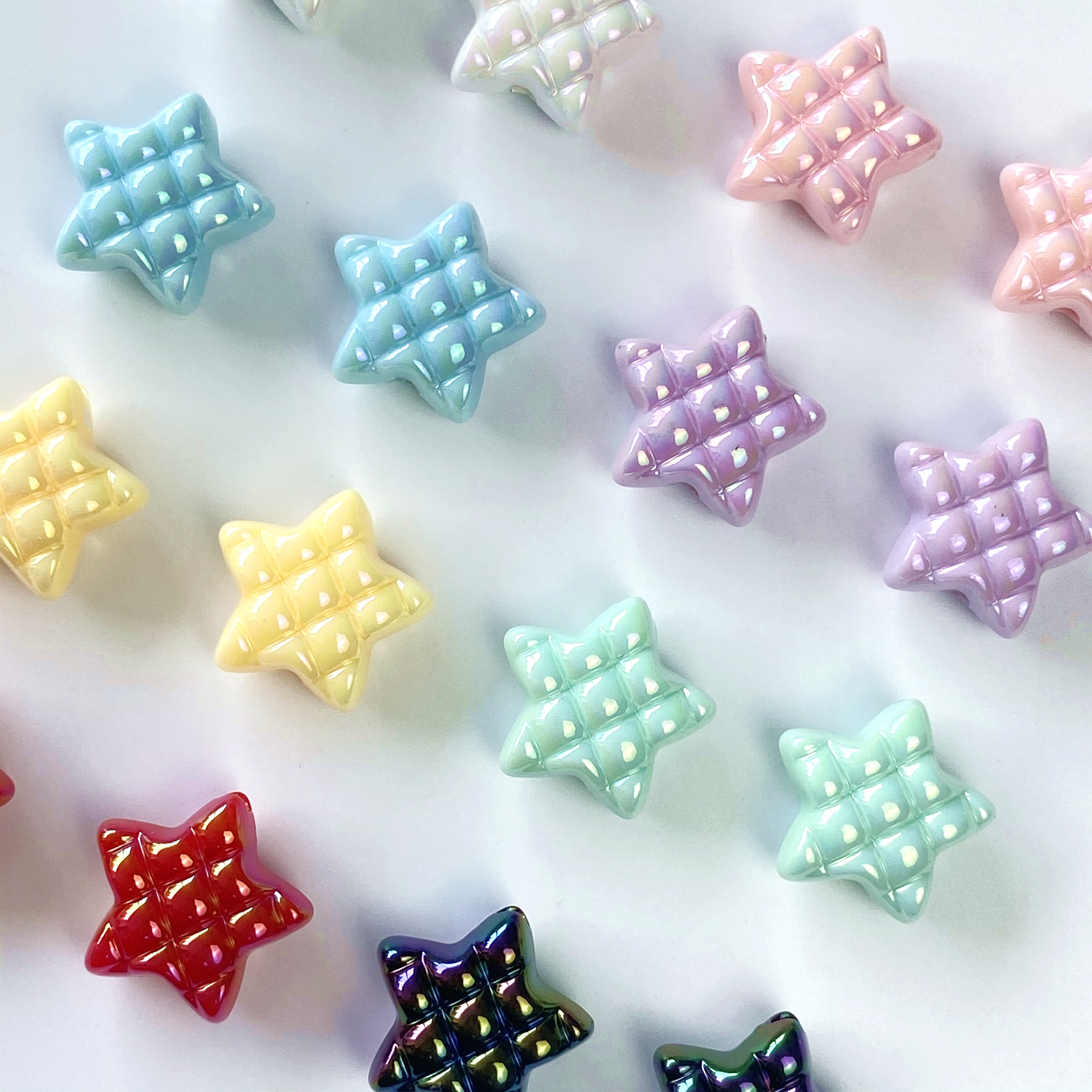 Acrylic uv cream-colored waffle five-pointed star diy mobile phone chain/mobile phone pendant accessory material Item Picture