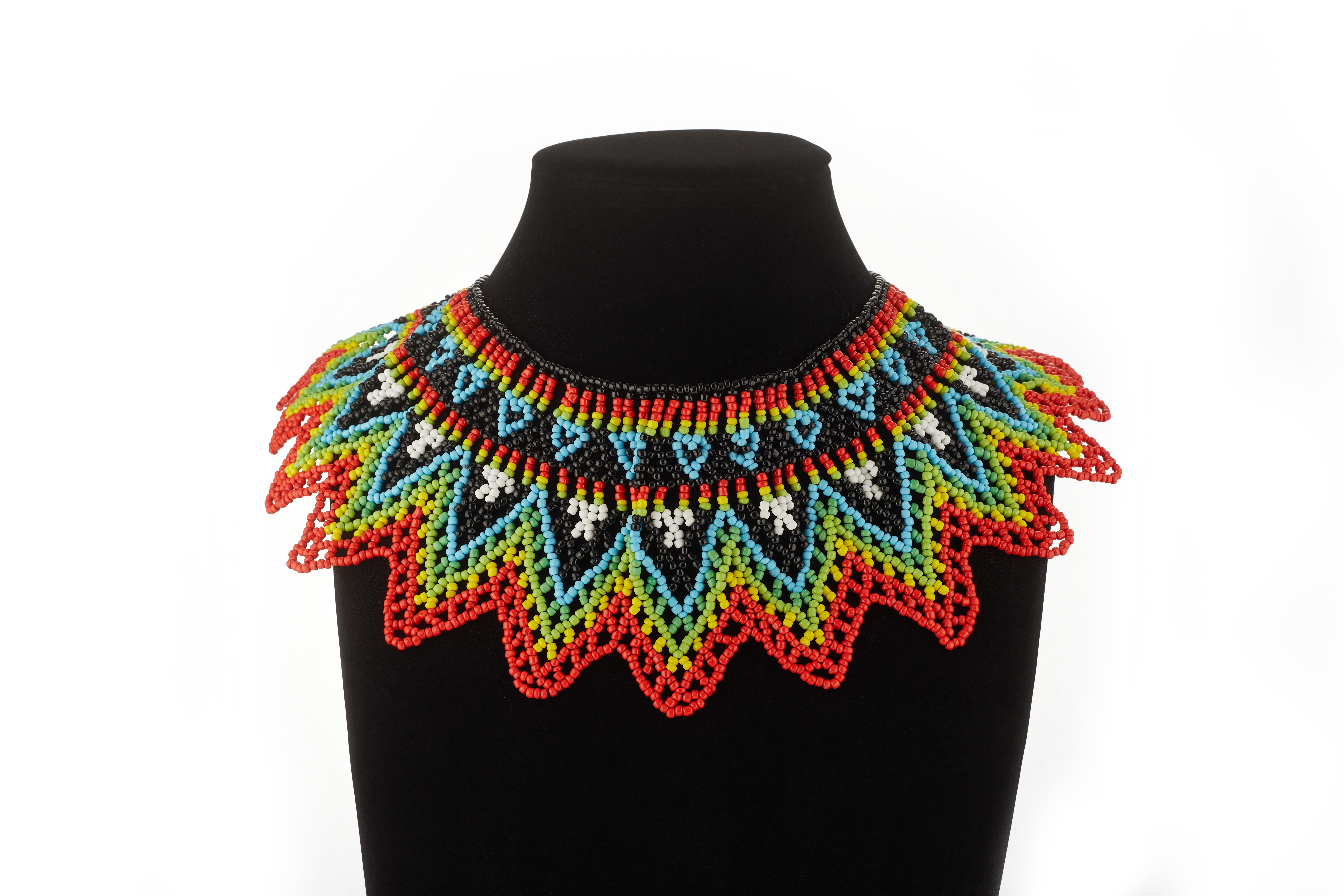 民族风复古米珠编织项链女 欧美时尚个性手工彩色锁骨链披肩项链 荷叶边红色