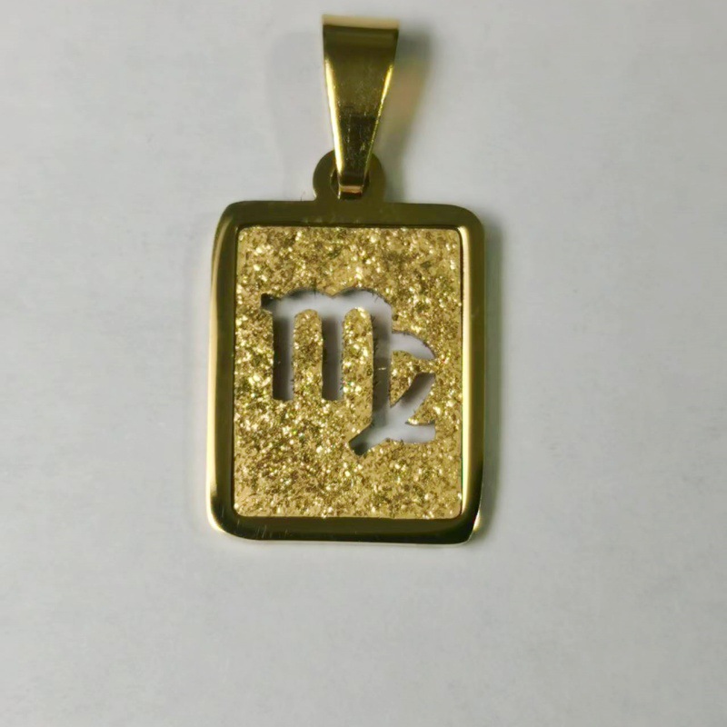 跨境简约不锈钢闪砂星座项链配件女士时尚压砂钛钢吊坠饰品产品图