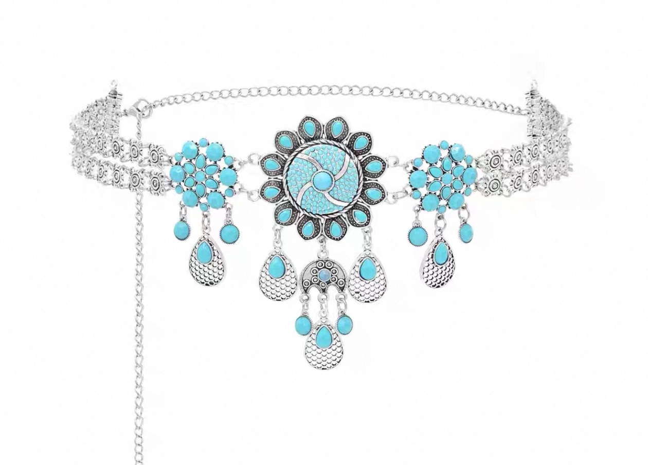 2025年新款波西米亚风复古风民族风合金水钻肚皮舞腰饰腰带细节图