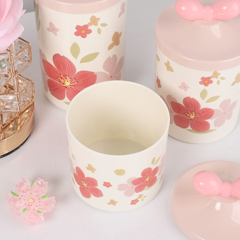X10-6899-6c Ins-style pink cherry blossom candy jar, European-style jar, tea jar, kitchen grain storage jar