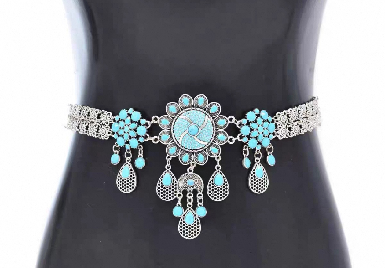 2025年新款波西米亚风复古风民族风合金水钻肚皮舞腰饰腰带产品图