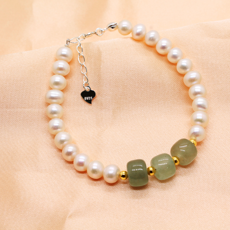 轻奢s925银素银珍珠手链女手工链银配件玉石小众设计感ins潮新款国潮商品图