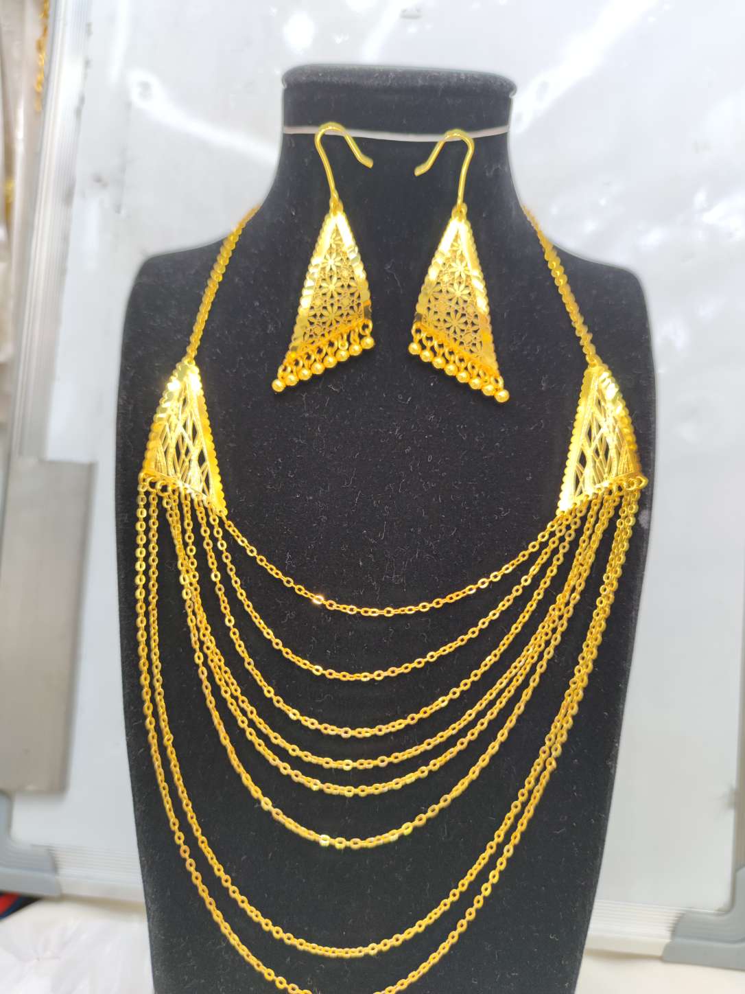 镀金保色耳环项链俩件套装  夸张时尚女士套链