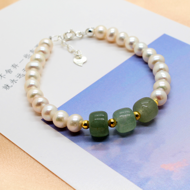 轻奢s925银素银珍珠手链女手工链银配件玉石小众设计感ins潮新款国潮商品详情3